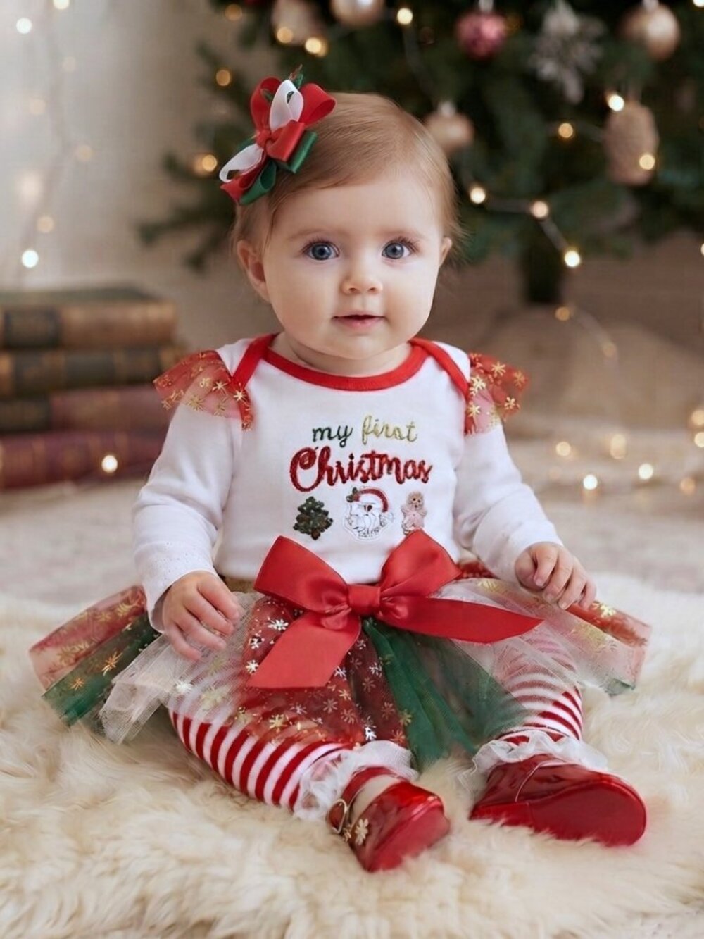 Cute! New Baby Girl MY FIRST CHRISTMAS Outfit, 3 months, 4 pc Set NWT
